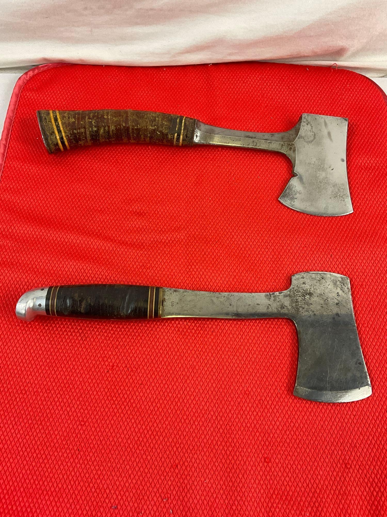 2 pcs Vintage Steel Camping Hatchets. Estwing 14A w/ Estwing Leather Sheath #2. Western L10. See