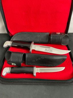 2x Buck Fixed Blade Knives in Sheathes - incl Buck 100 Year Knife & Buck 118 Knife - See pics