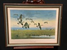 Framed Print of Prairie Congregation by Jerry Raedeke, signed and #d 198/2400 Lithograph