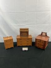 4 pcs Vintage Handmade Wooden Doll's Miniature Furniture Assortment. Detailed Dressers. See pics.