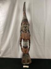 Handcrafted African Wooden Statue, Heron on the shoulders of a woman
