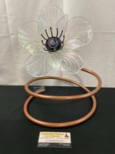 Fused Glass Iridescent Garden Flower made by Local Artist, with coiled copper stand
