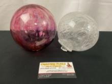 Pair of Glass Floats, White Witch Ball & Red Glass Ball by Pyromania, Newport, OR