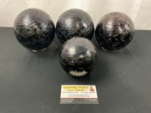 4x 2013 & 2014 Glass Quest Signed Glass Floats, Iridescent Black Swirled