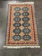 Vintage Blue & Red Wool Persian Rug w/ Intricate Colorful Pattern. Measures 63" x 39.5" See pics.