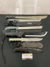 Large Knife & Machete Collection of 6 pieces, 2x Camillus Predator X, Gerber, Schrade SCHF36 & more
