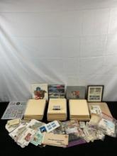 Large Vintage Philatelic Assortment & 250+ pcs Manila Stamp Collecting Stock Sheets. See pics.