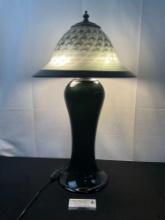 Unique vintage 2004 Blown Glass Table Lamp, Dark Green w/ bubbled shade by Davis Glass