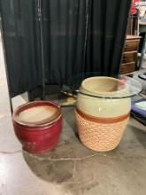 Pair of gorgeous Medium & Large Ceramic Planter Pots - One has Glass Top for Potential Table Use
