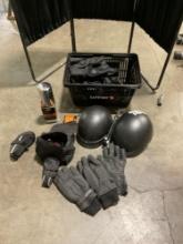 Various Cycling / Motorcycle lot incl. 2 Helmets, Chrome Oil Filter, Several Lights & Reflectors..