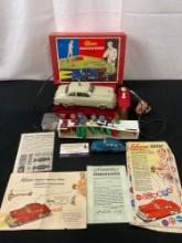Vintage Schuco Elektro Ingenico 5311 Tin Toy Car Cream in Original Box, Paperwork & Wooden Signage