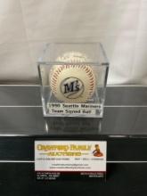 Seattle Mariners 1990 Team Signed Baseball in acrylic case, approx 30 signatures