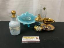 Antique Limoges Perfume Bottle, Waterford Bud Vase, Northwood Bowl, Limoges Cup & Saucer, Czech cup