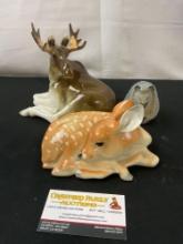 3x Russian Imperial Lomonosov Porcelain Pieces, Moose, Deer & Hedgehog