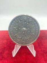 Large Aztec Calendar sterling silver pin/pendant with detailed front, made in Mexico