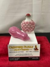 Pair of Chinese Snuff Bottles, Pink Eggplant shaped piece & Pink Lotus