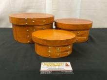 Trio of Vintage Handmade Cedar Shaker Boxes w/ Metal studs