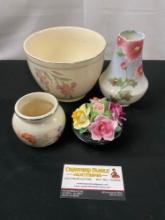 4 Assorted Porcelain Vases, Bakerite, Franz, Thorley, Universal-Cambridge Oven Proof.