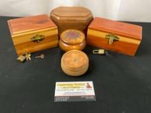 5 Wooden Trinket Boxes, 1x Polish, 1x Russian, 2x Locking Boxes, 1x w/ Rubber Plug