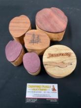 6x Wooden Handmade Trinket Boxes, incl. Woods like Purple Heart, Madrone, Paduak, Ash, Sapele & m...