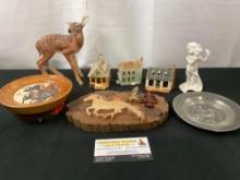 Assorted Collectibles, 1978 Goebel, WMF Pewter Plate, Lenox Deer Figure, Carved Horse Log Round