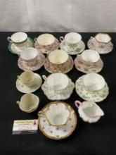 Collection of Teacups & Saucers, approx 24 pieces, by Aynsley, Belleek, Rosina, Victoria & more