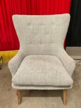 Modern Jiaxing Furniture Co. Plush Wingback Chair w/ Heathered Gray Upholstery & Wood Legs. See