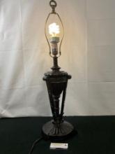 Painted Cast Metal Lamp Roman style details, no shade, 30 inches tall