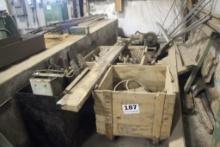 Steel Cart w/Misc. Contents & (2) Wood Crates w/Contents, Pneumatic Cylinde