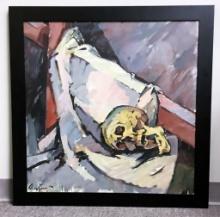 Ernest Chandonet Oil On Canvas - Abstract Expressionism W/ Skull, Signed Low