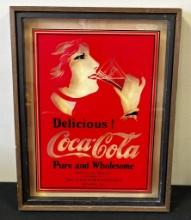 Vintage Reverse Glass Painted Coca-Cola Framed Piece, 13½"x17½"