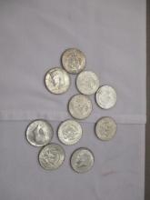 US Silver Kennedy Half Dollars 1964 10 coins