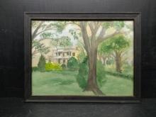 Framed Watercolor-Mansion Among the Trees