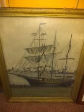 Framed Colored Pencil-Ship at Dock