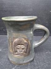 NC Pottery Mug with Buddha Head - Signed Hammond