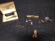 Collection Assorted Cufflinks and Pocket Knife