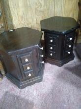 (2) MCM Octagonal End Tables with Faux Multi Drawer Accents