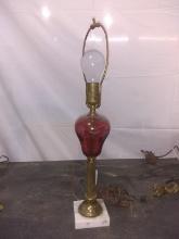Lamp-Antique Ruby Red Etched
