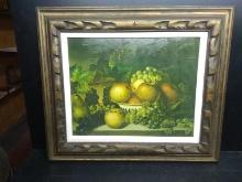 Artwork-Framed Oil on Board-Still Life of Fruit