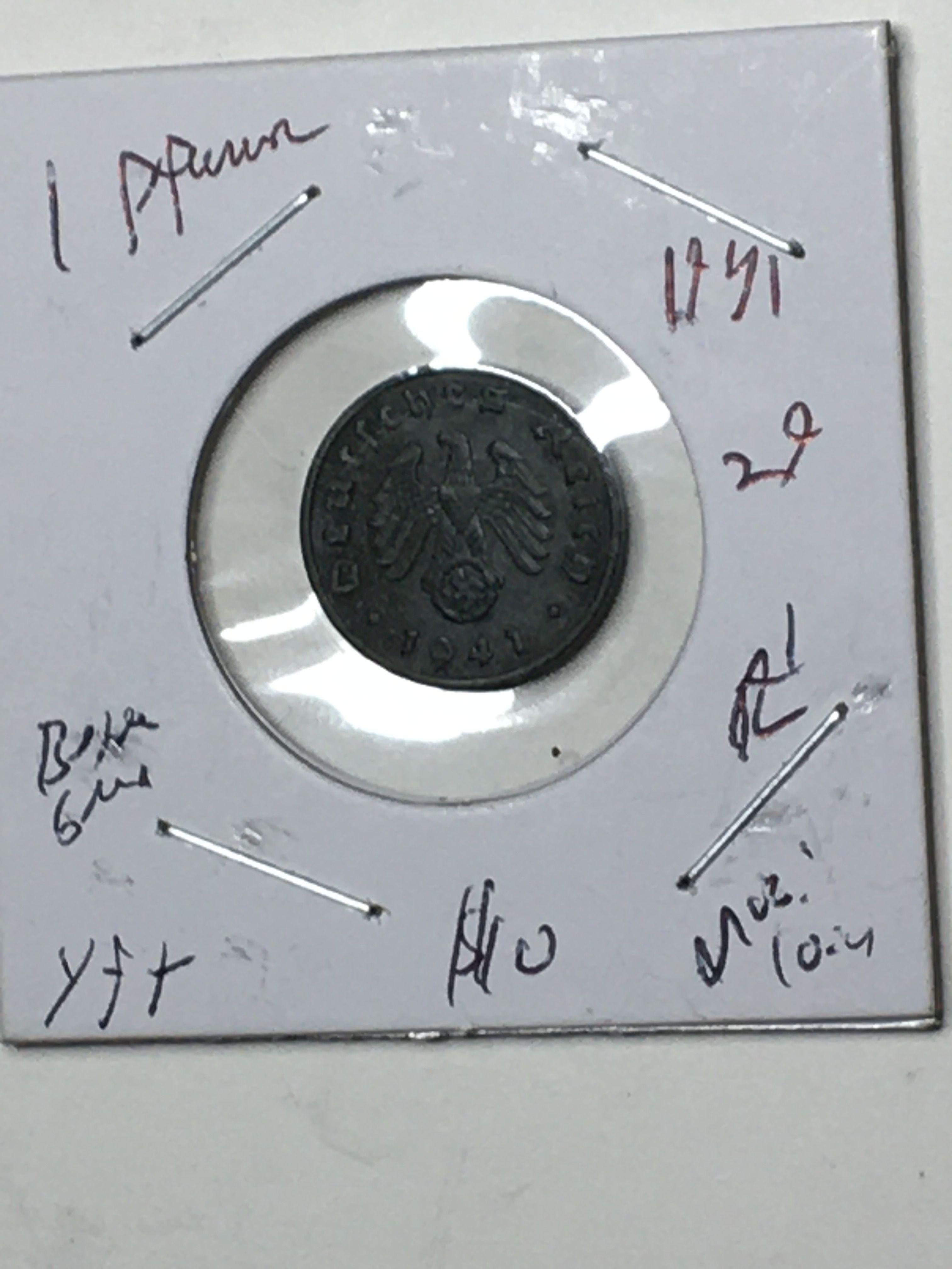 German 1 Pfenig Nazi Coin 1941 Better Grade
