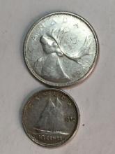 Canada Silver Dime And Silver Quarter Lot