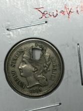 1865 3 Cent Nickel Jewelry Hole
