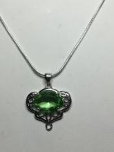 1 1/8" A A A Top Quality Faceted Detailed Peridot On 18" .925 Chain 