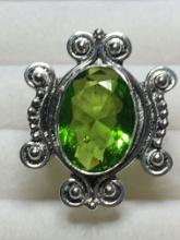.925 A A A Gorgeous Detailed Faceted Peridot Sz 9.5 Wide Band Ring *see Pendant*