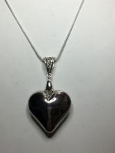2" Pretty Drop Medium Size Heart .925 Plate Heart Pendant On Free .925 18" Chain