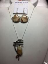 .925 2" A A A Natural Mookaite Jasper Pendant W/ Matching Earrings & 18" .925 Silver Chain