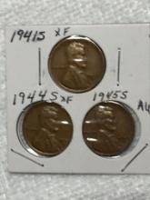 (3) Lincoln Wheat Cent 1941 S, 1944 S, 1945 S