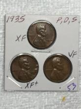 (3) Lincoln Wheat Cent 1935 P, D, S