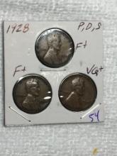 (3) Lincoln Wheat Cent 1928 P, D, S