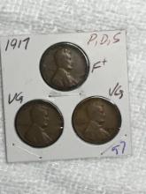 (3) Lincoln Wheat Cent 1917 P, D, S